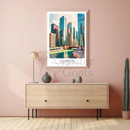 Illinois Urban Skyline Art Print for Travel Poster PosterGoat