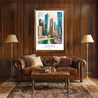 Illinois Urban Skyline Art Print for Travel Poster PosterGoat
