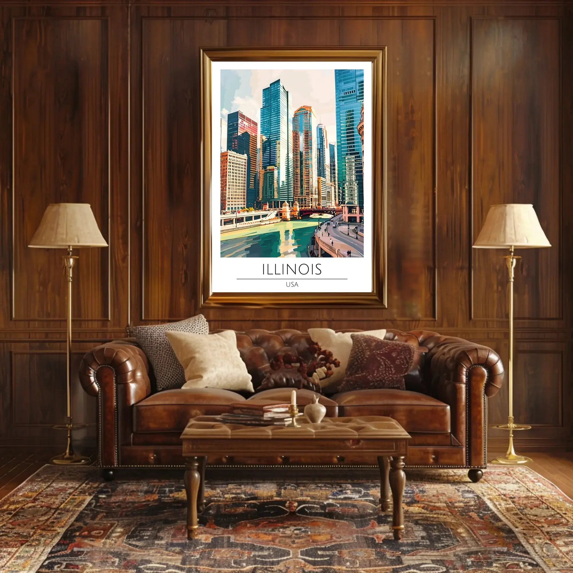 Illinois Urban Skyline Art Print for Travel Poster PosterGoat