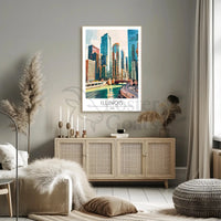 Illinois Urban Skyline Art Print for Travel Poster PosterGoat