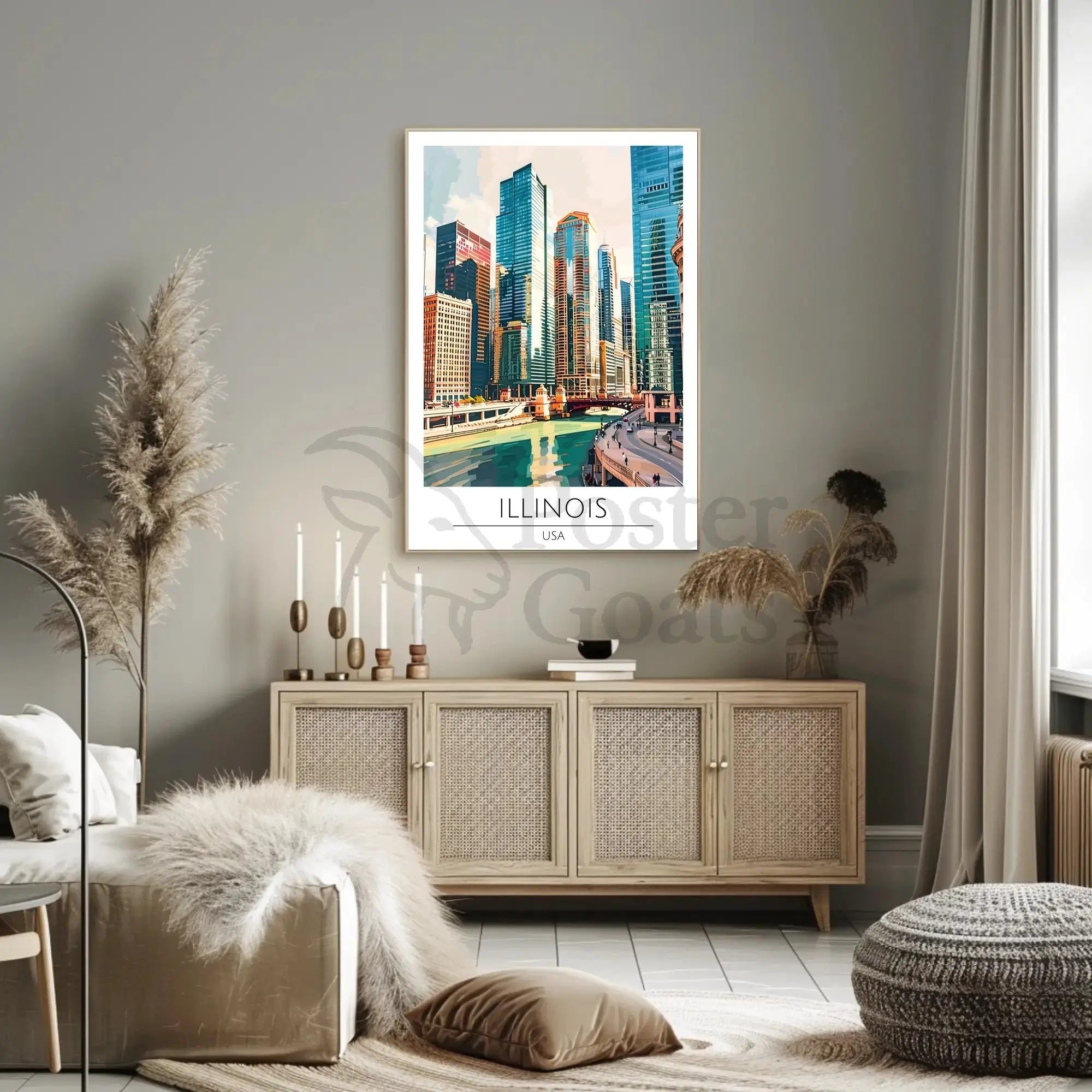 Illinois Urban Skyline Art Print for Travel Poster PosterGoat
