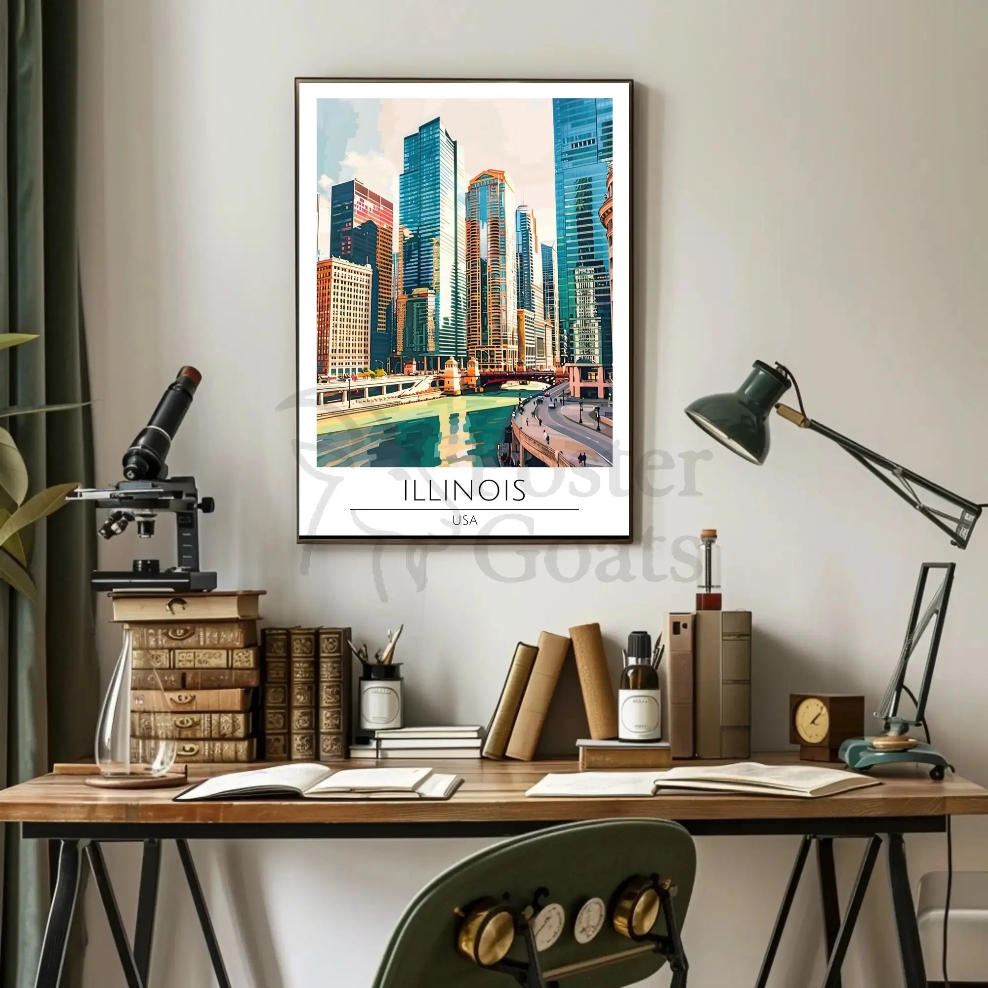 Illinois Urban Skyline Art Print for Travel Poster PosterGoat