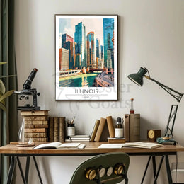Illinois Urban Skyline Art Print for Travel Poster PosterGoat