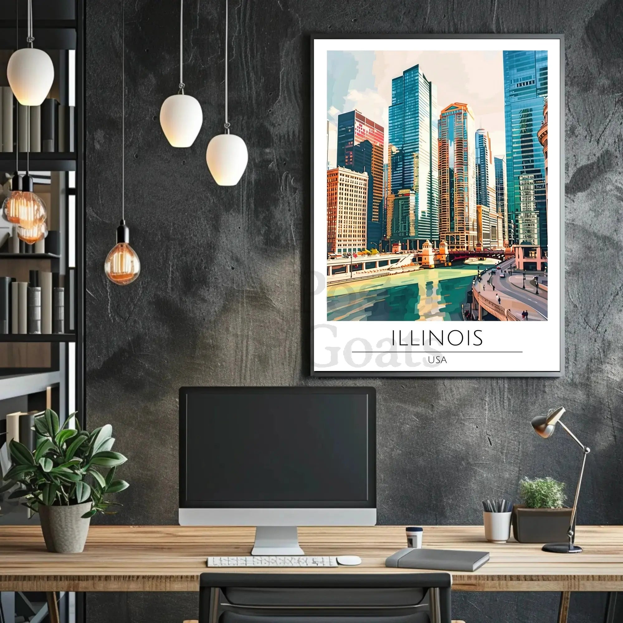 Illinois Urban Skyline Art Print for Travel Poster PosterGoat