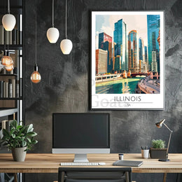 Illinois Urban Skyline Art Print for Travel Poster PosterGoat