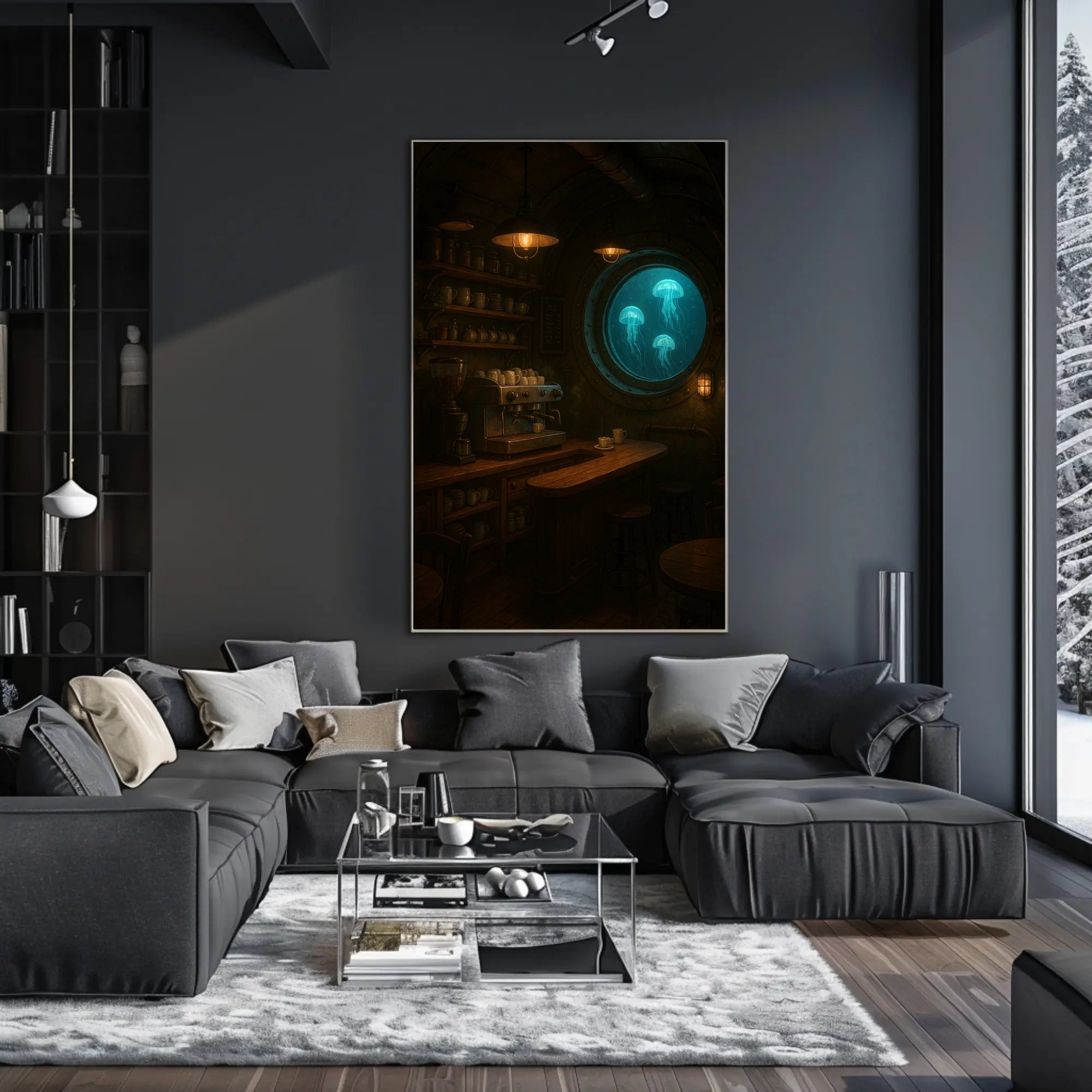 Imaginative Submarine Café Scene in Futuristic Sci-Fi Poster PosterGoat