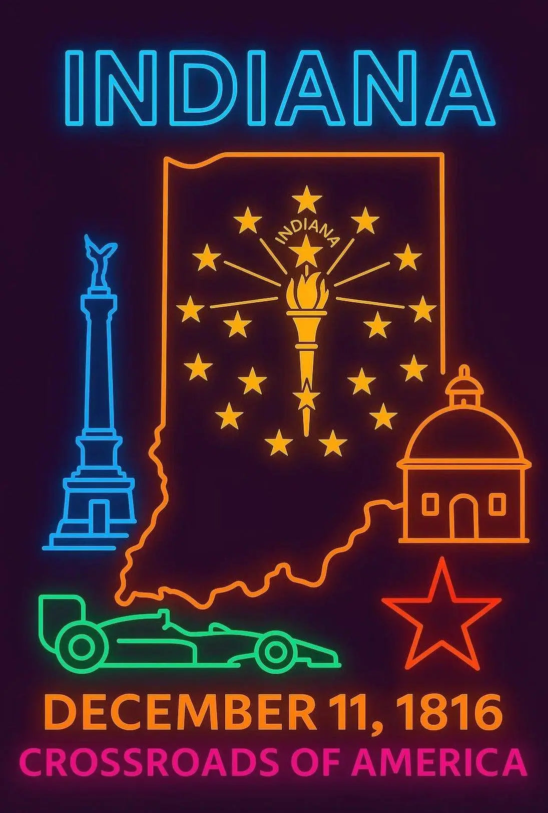 Indiana Heritage Neon Art - Cultural or Heritage Poster PosterGoat