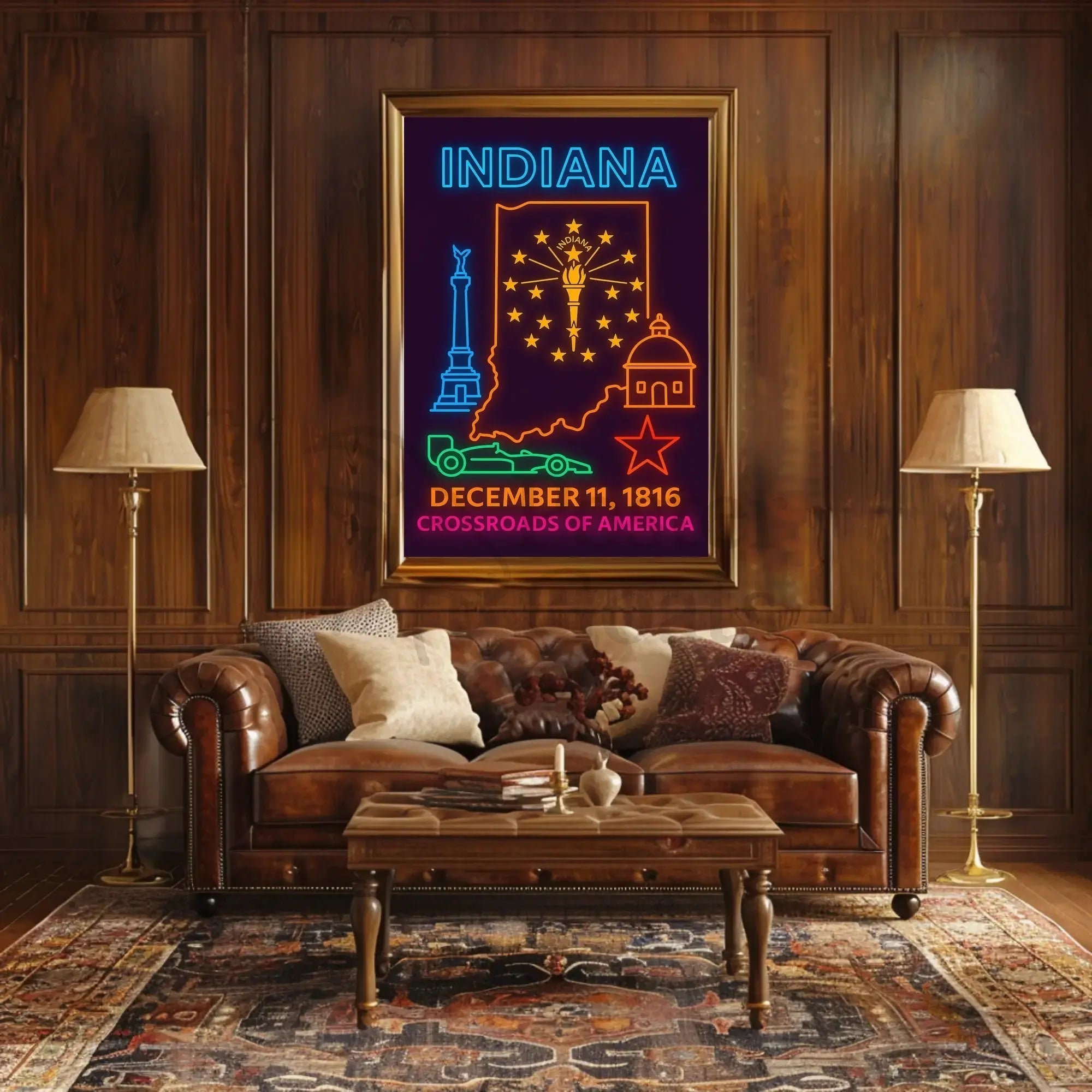 Indiana Heritage Neon Art - Cultural or Heritage Poster PosterGoat