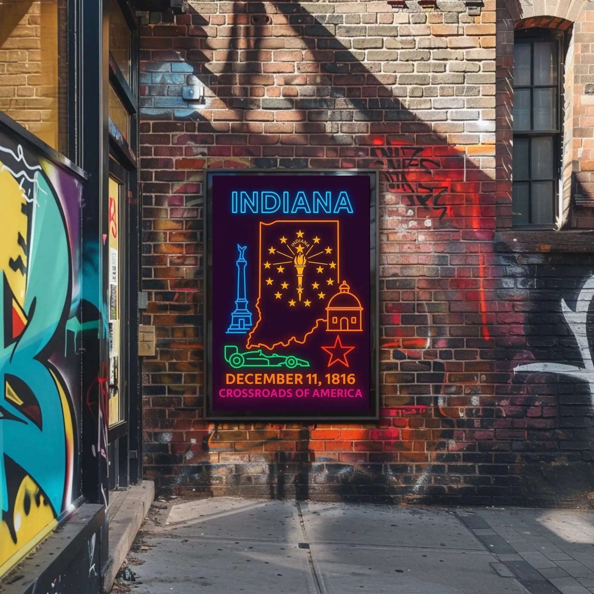 Indiana Heritage Neon Art - Cultural or Heritage Poster PosterGoat