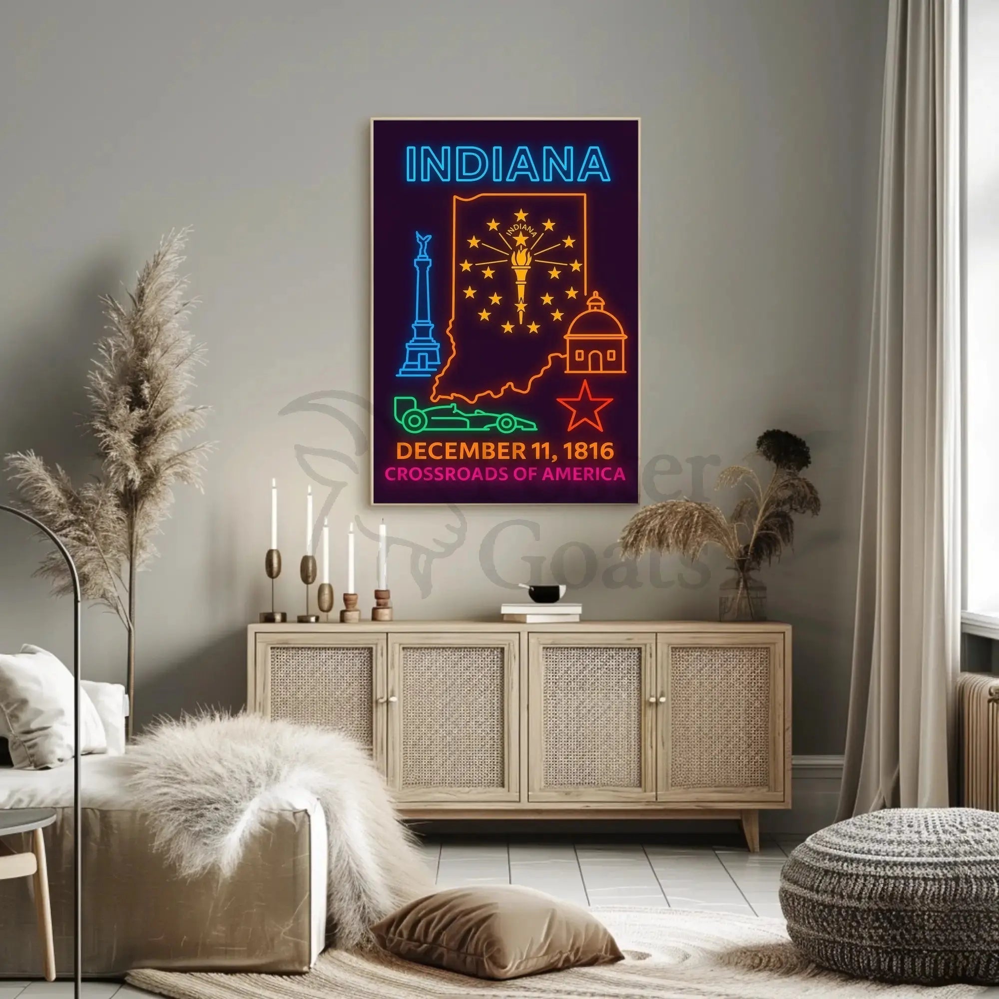 Indiana Heritage Neon Art - Cultural or Heritage Poster PosterGoat
