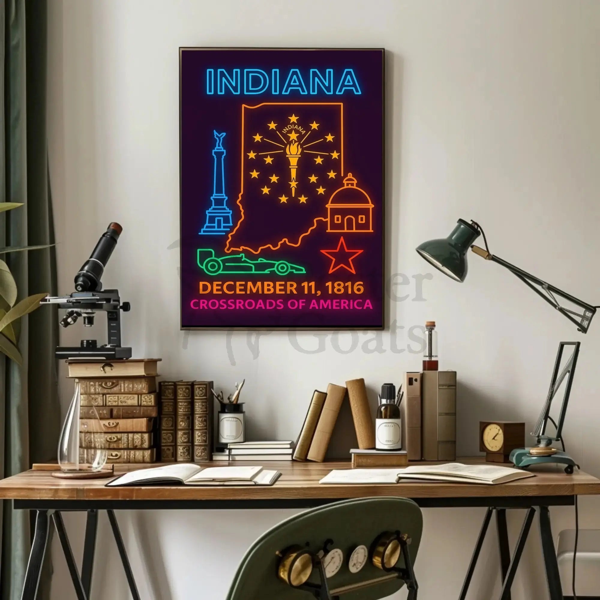 Indiana Heritage Neon Art - Cultural or Heritage Poster PosterGoat