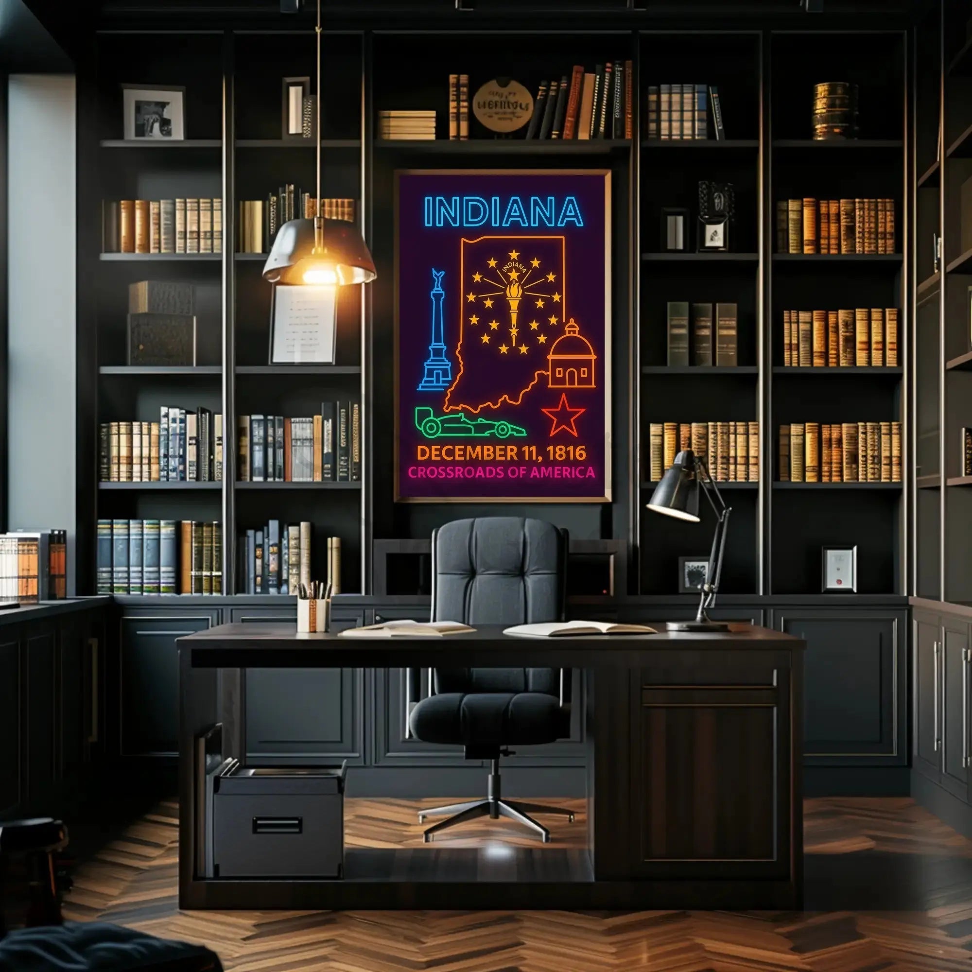Indiana Heritage Neon Art - Cultural or Heritage Poster PosterGoat