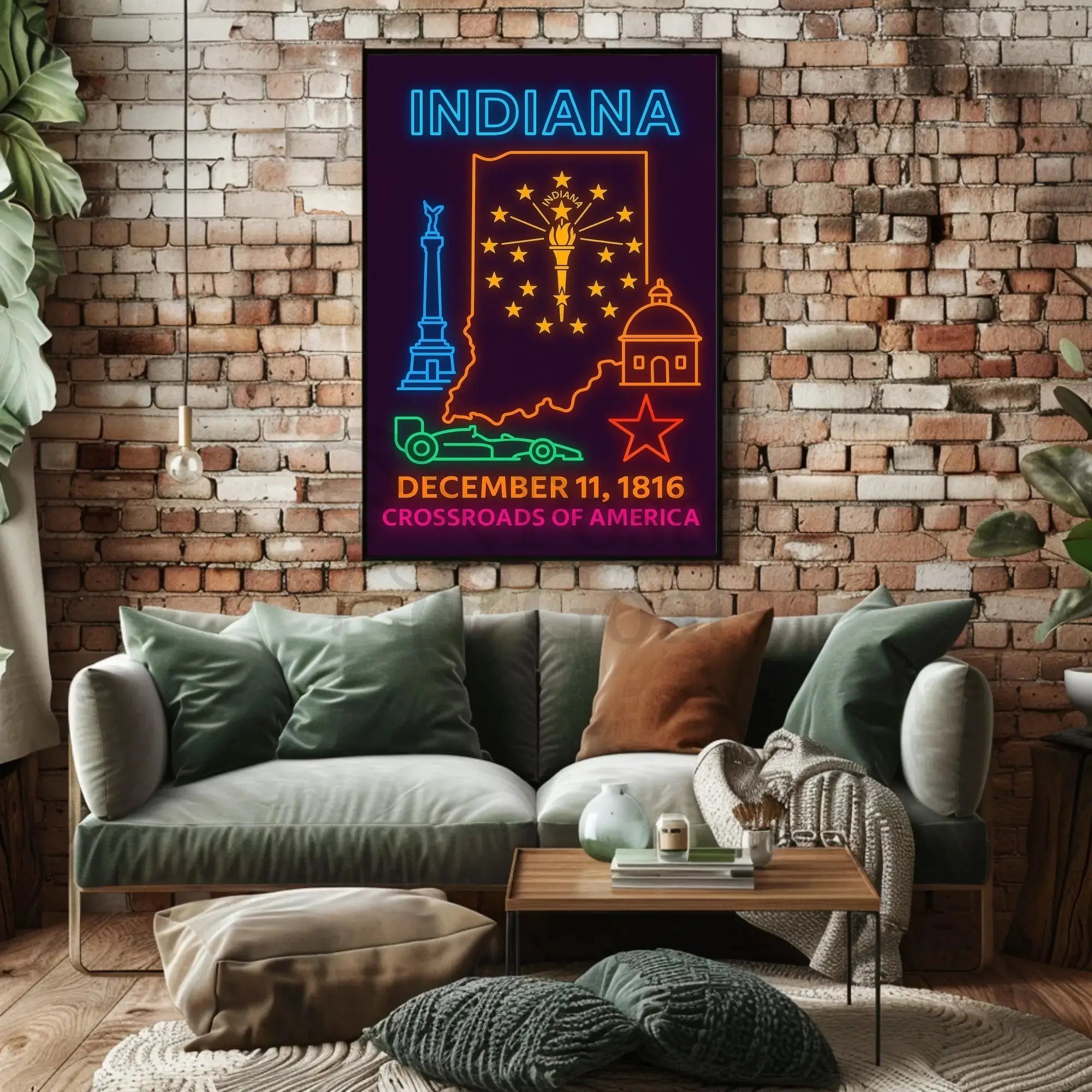 Indiana Heritage Neon Art - Cultural or Heritage Poster PosterGoat