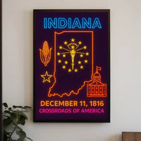 Indiana Heritage Neon Art Print - Cultural or Heritage Poster PosterGoat