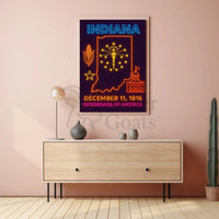 Indiana Heritage Neon Art Print - Cultural or Heritage Poster PosterGoat