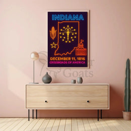 Indiana Heritage Neon Art Print - Cultural or Heritage Poster PosterGoat