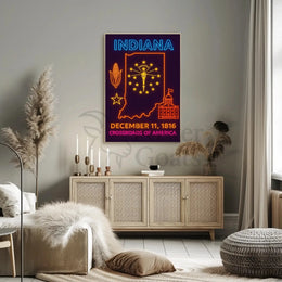 Indiana Heritage Neon Art Print - Cultural or Heritage Poster PosterGoat