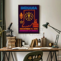Indiana Heritage Neon Art Print - Cultural or Heritage Poster PosterGoat