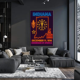 Indiana Heritage Neon Art Print - Cultural or Heritage Poster PosterGoat
