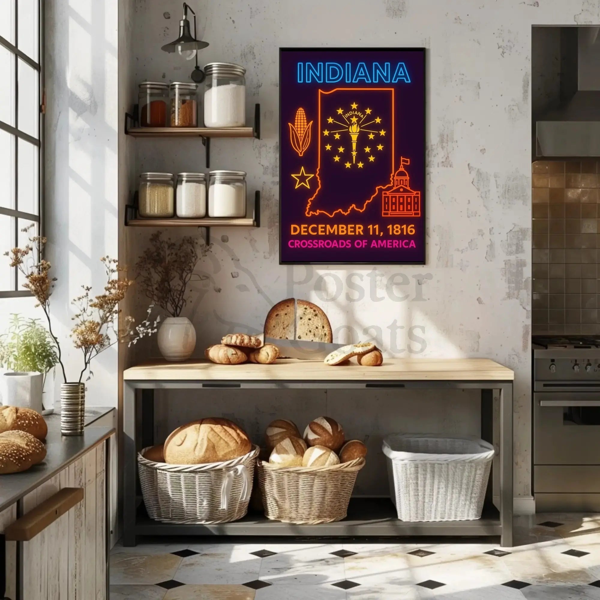 Indiana Heritage Neon Art Print - Cultural or Heritage Poster PosterGoat