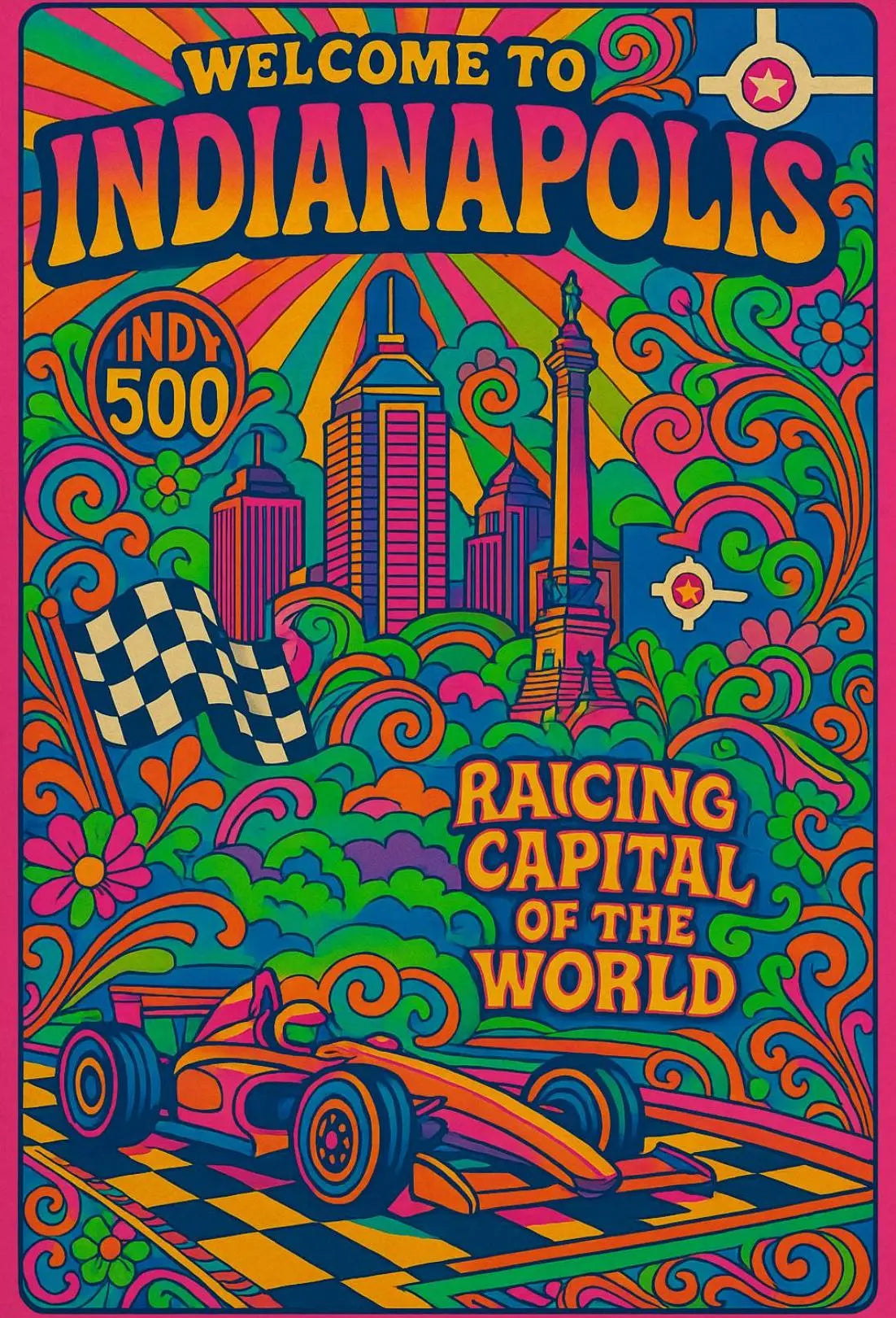 Indianapolis Racing Capital Retro Travel Poster PosterGoat
