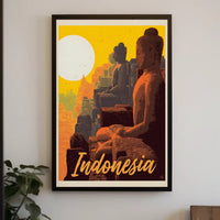 Indonesia Buddha Statues at Borobudur Vintage Travel Poster PosterGoat