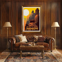 Indonesia Buddha Statues at Borobudur Vintage Travel Poster PosterGoat
