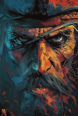 Intense Cowboy Portrait: Artistic Pop Culture Poster PosterGoat