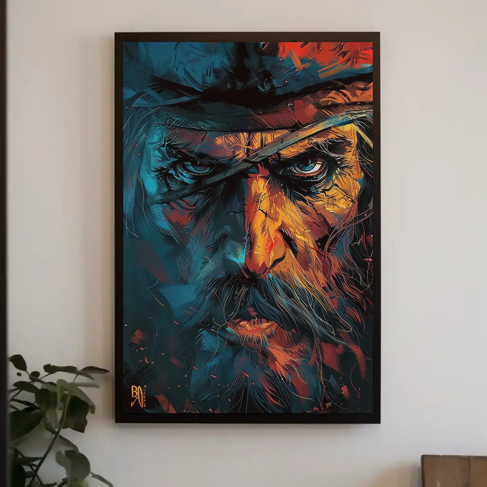 Intense Cowboy Portrait: Artistic Pop Culture Poster PosterGoat