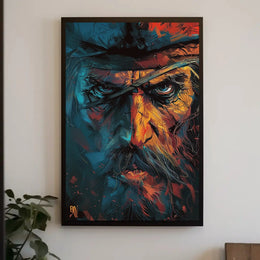 Intense Cowboy Portrait: Artistic Pop Culture Poster PosterGoat