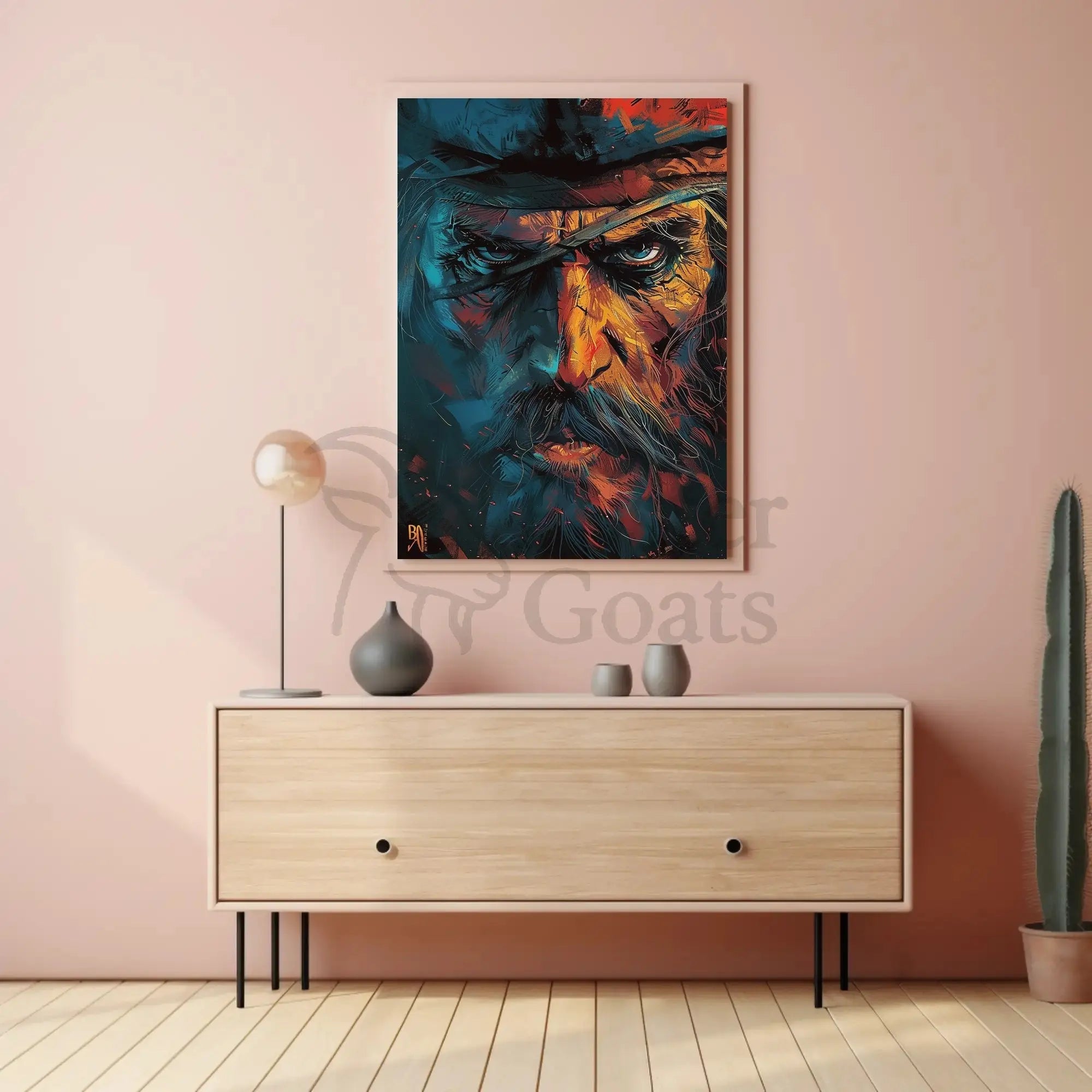 Intense Cowboy Portrait: Artistic Pop Culture Poster PosterGoat