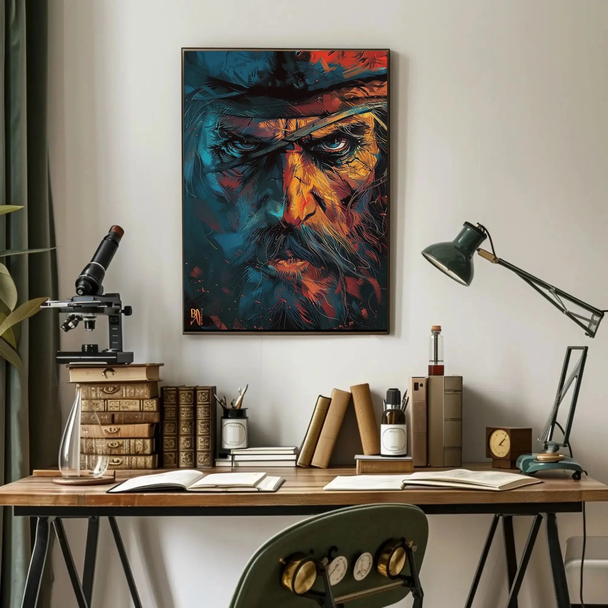 Intense Cowboy Portrait: Artistic Pop Culture Poster PosterGoat