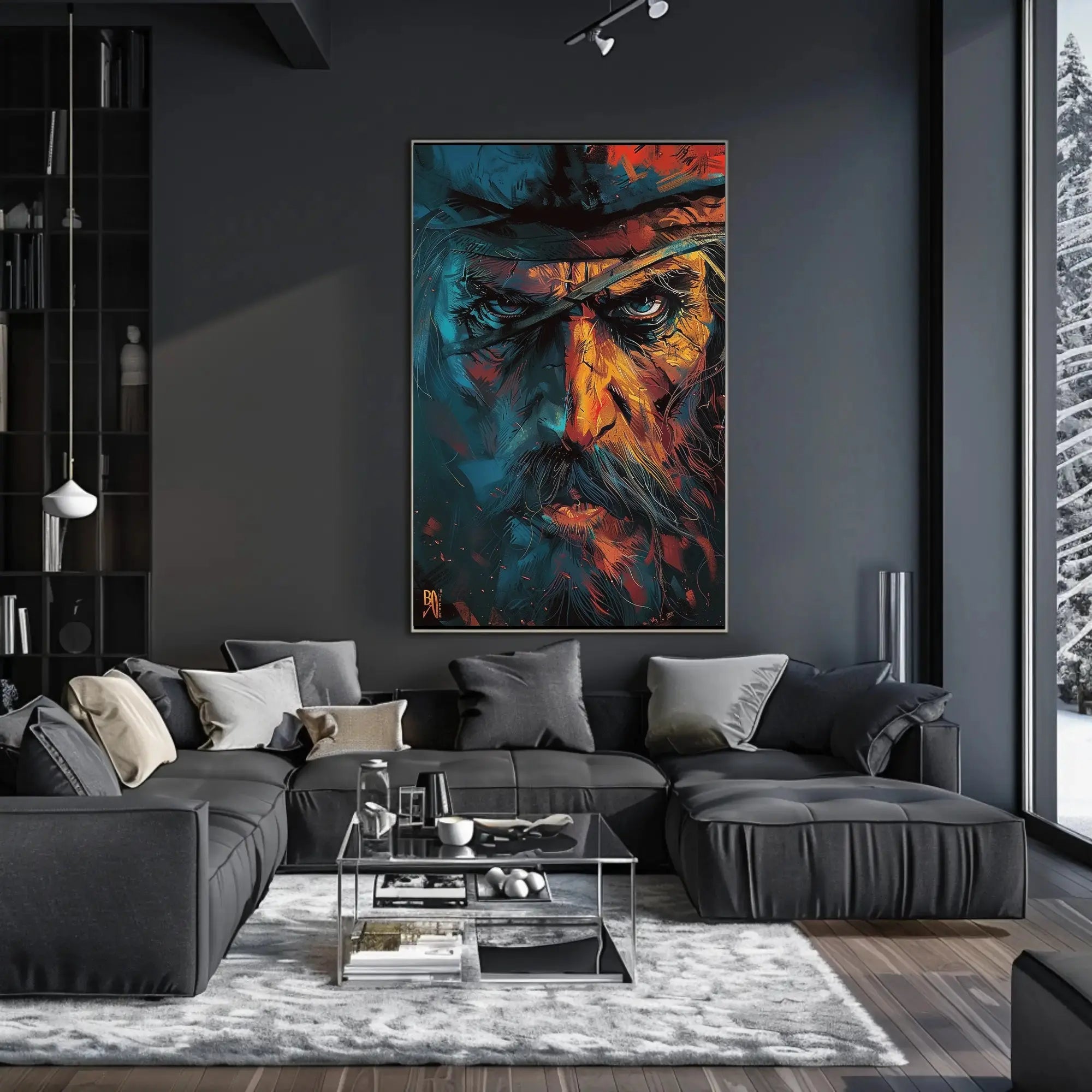 Intense Cowboy Portrait: Artistic Pop Culture Poster PosterGoat