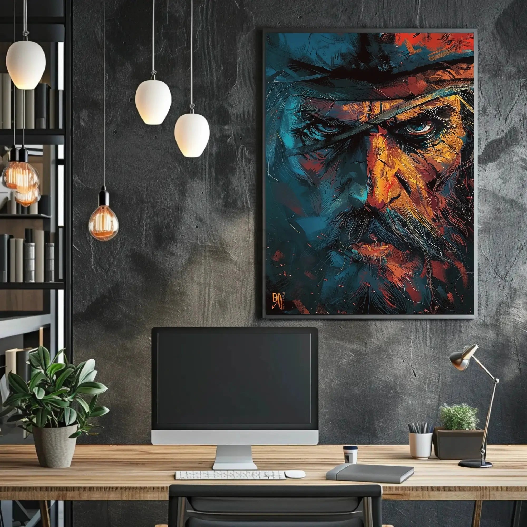 Intense Cowboy Portrait: Artistic Pop Culture Poster PosterGoat