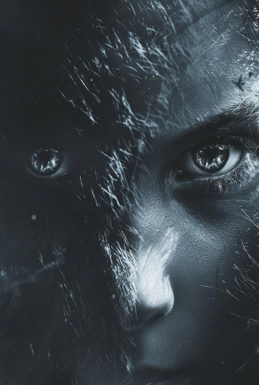 Intense Eyes Monochromatic Fantasy Artistic Poster PosterGoat