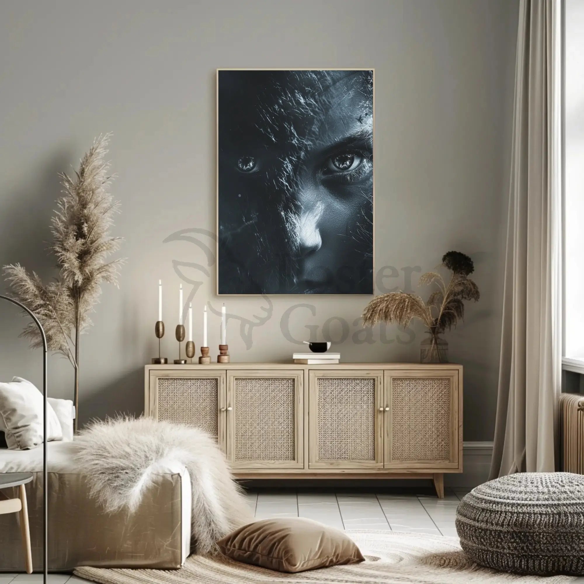 Intense Eyes Monochromatic Fantasy Artistic Poster PosterGoat