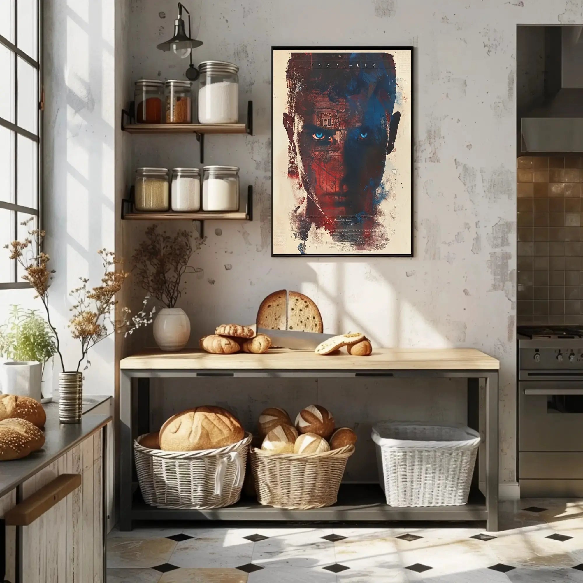 Intense Gaze with Surreal Architectural Abstract Artistic Poster PosterGoat