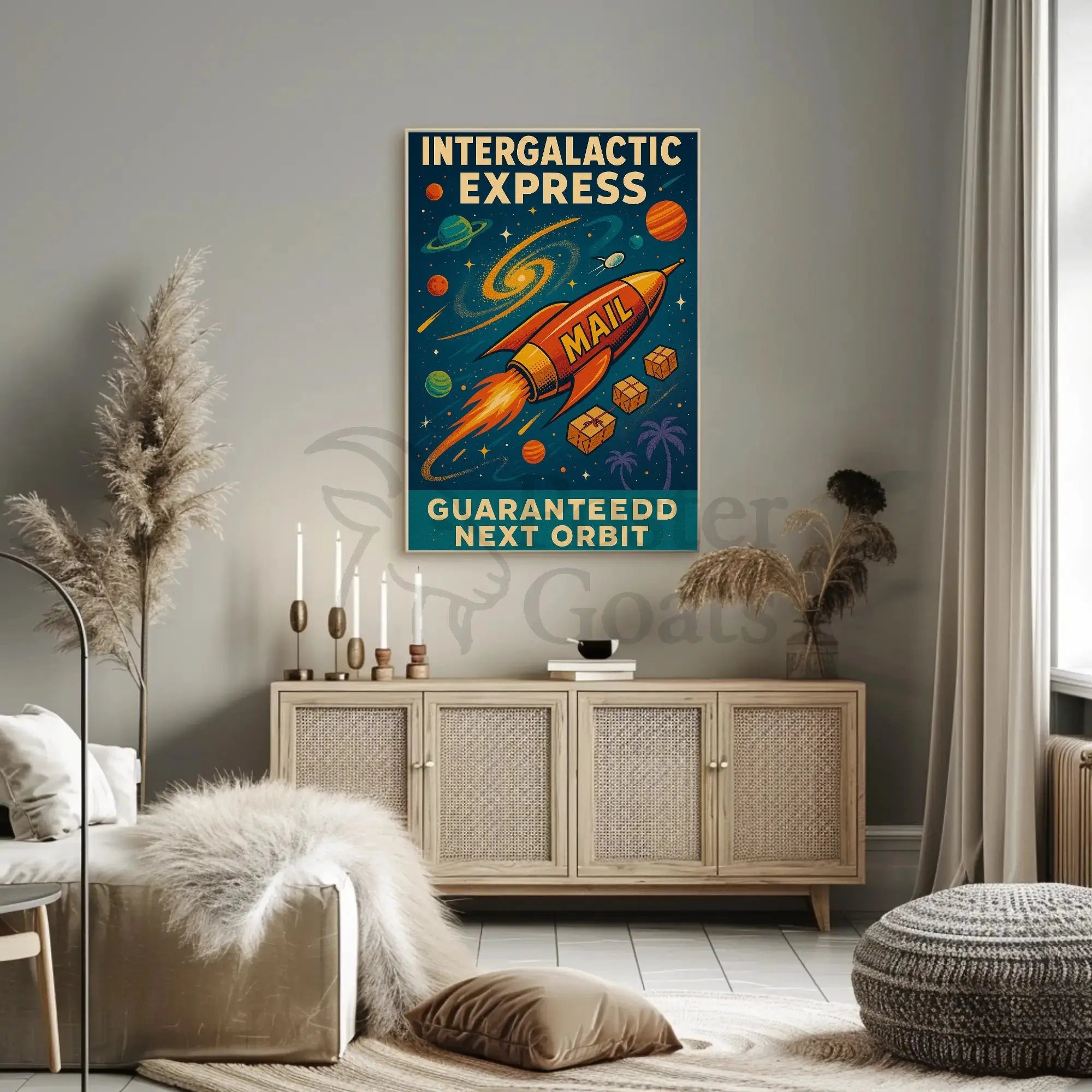 Intergalactic Express: Retro-Futuristic Sci-Fi Poster PosterGoat