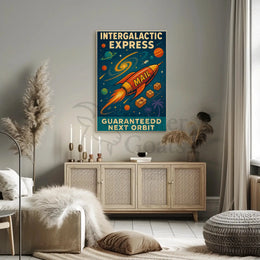 Intergalactic Express: Retro-Futuristic Sci-Fi Poster PosterGoat