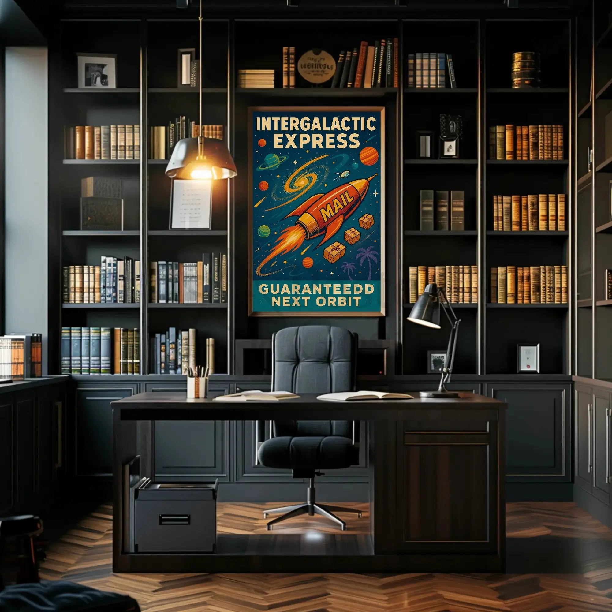 Intergalactic Express: Retro-Futuristic Sci-Fi Poster PosterGoat