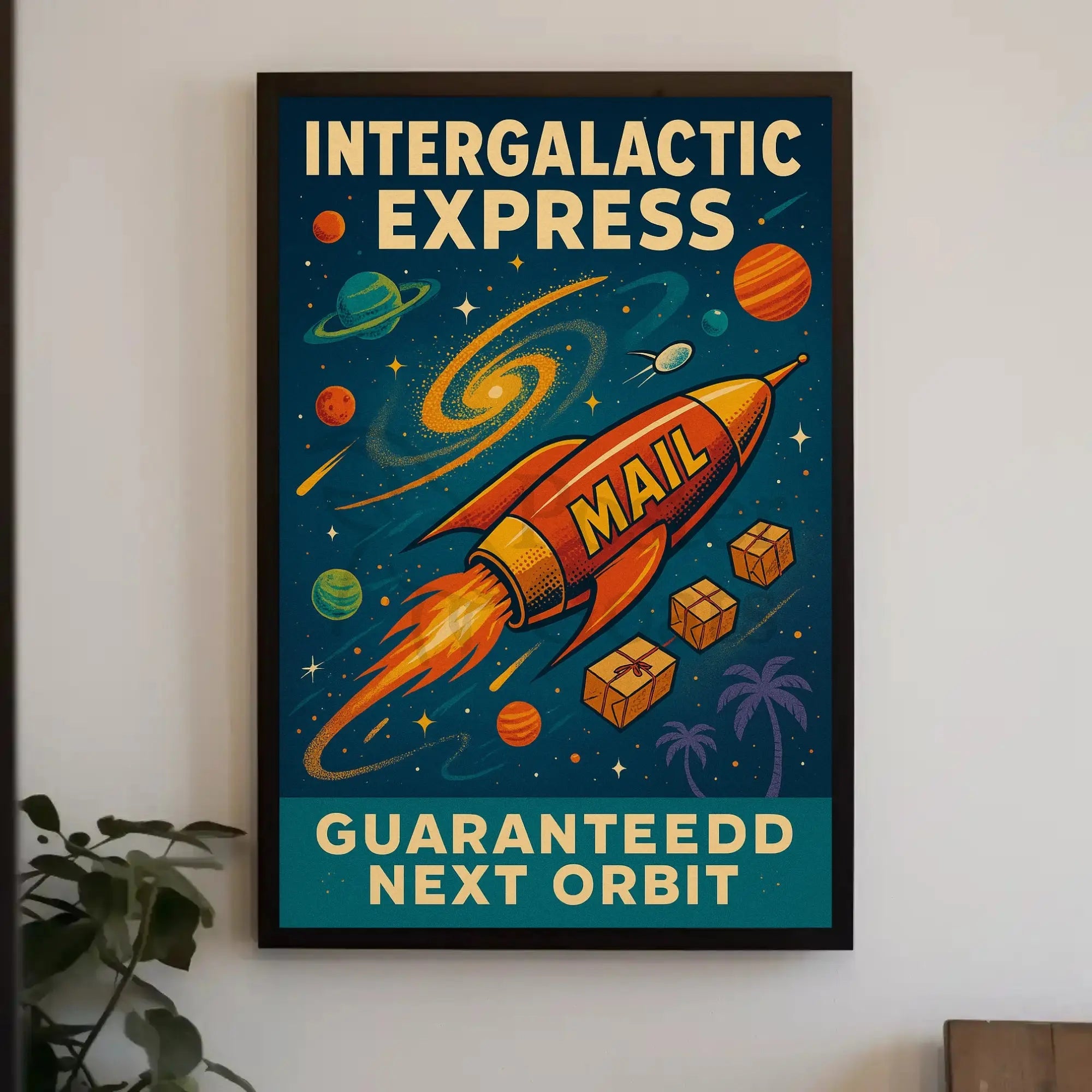 Intergalactic Express: Retro-Futuristic Sci-Fi Poster PosterGoat