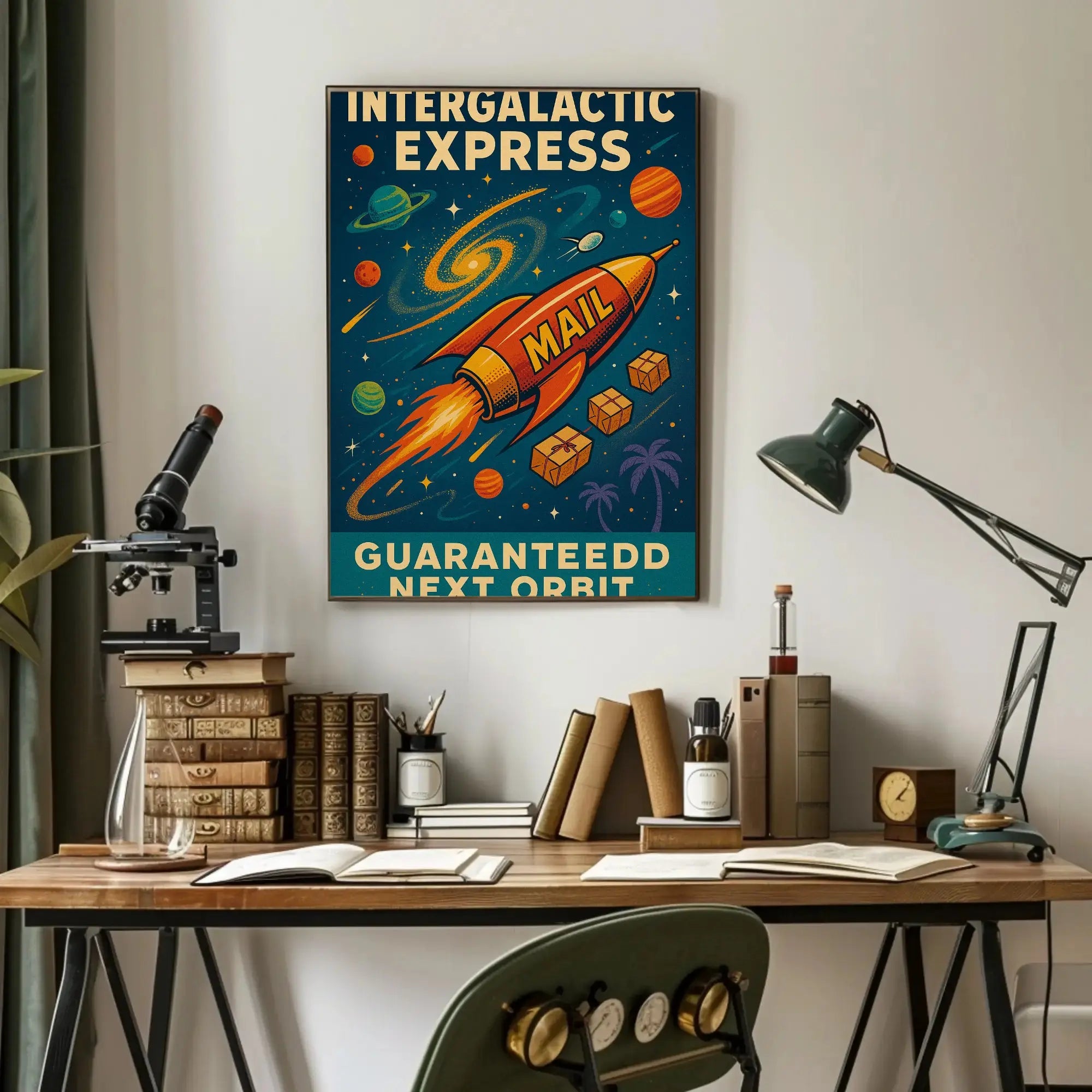 Intergalactic Express: Retro-Futuristic Sci-Fi Poster PosterGoat