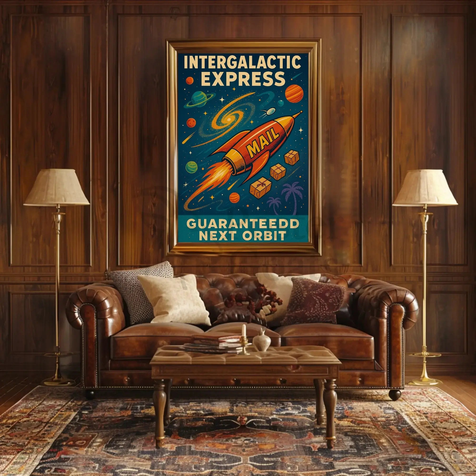 Intergalactic Express: Retro-Futuristic Sci-Fi Poster PosterGoat
