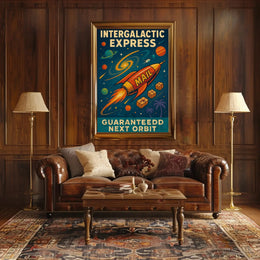 Intergalactic Express: Retro-Futuristic Sci-Fi Poster PosterGoat