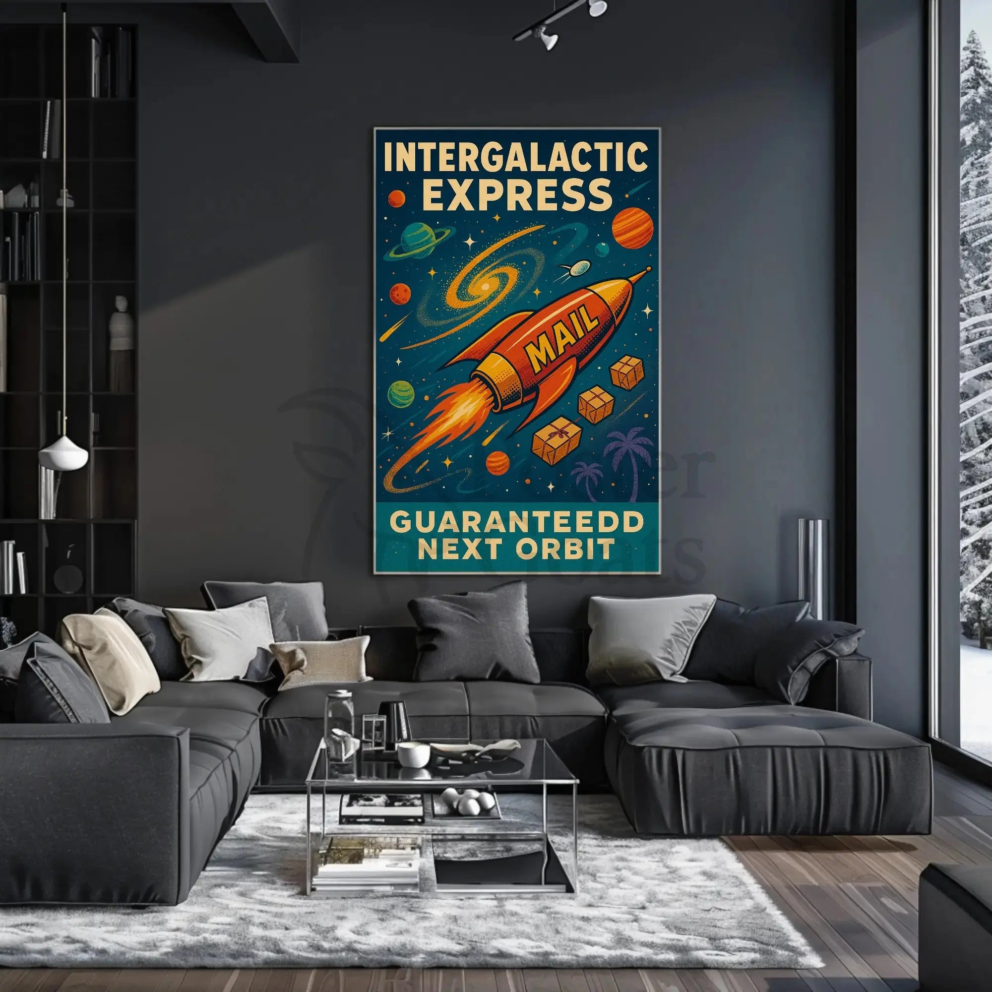 Intergalactic Express: Retro-Futuristic Sci-Fi Poster PosterGoat
