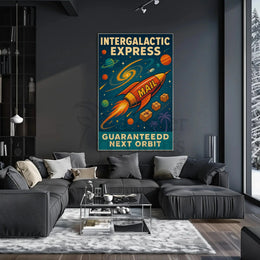 Intergalactic Express: Retro-Futuristic Sci-Fi Poster PosterGoat