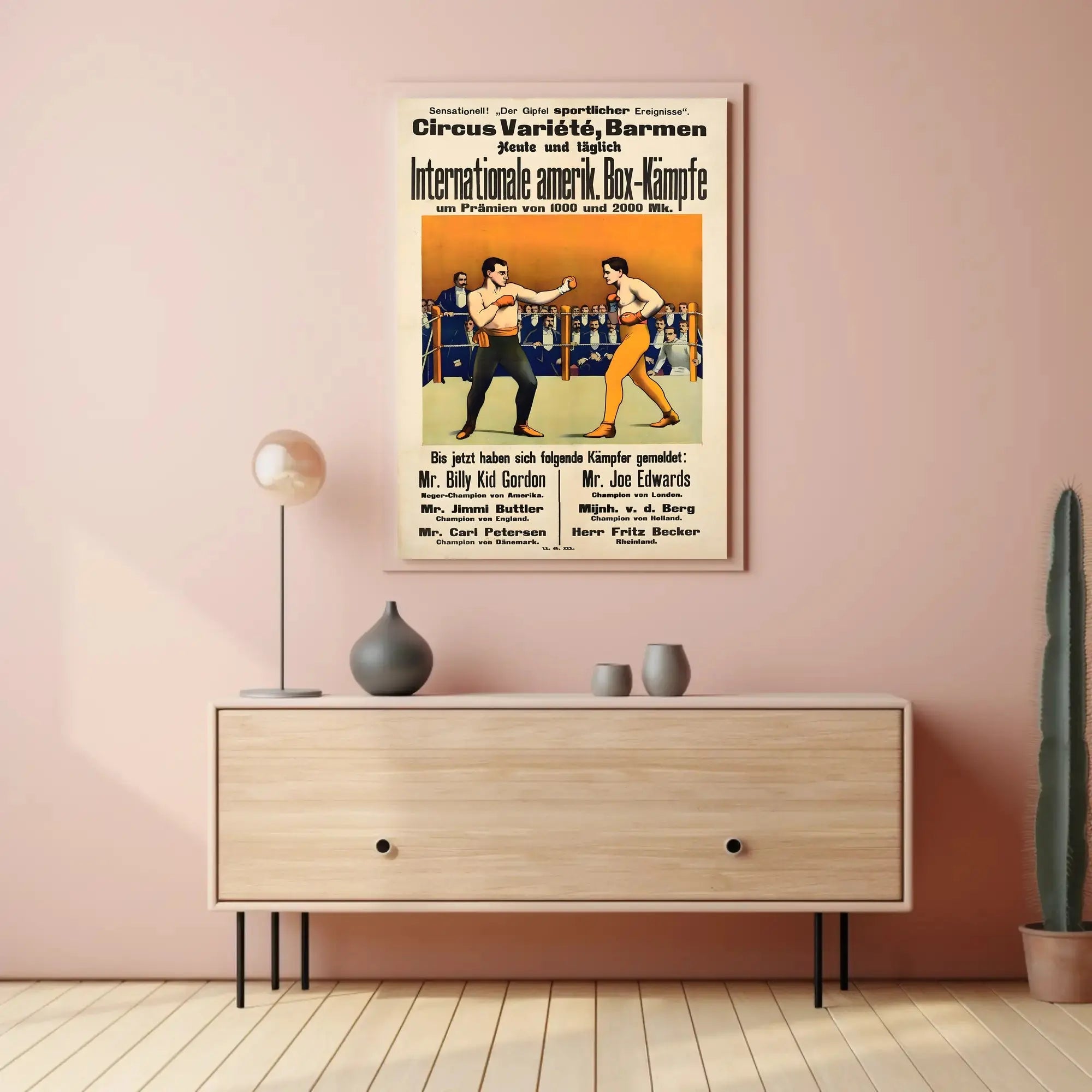 International Boxing Event Poster with Vintage Illustrative Style PosterGoat