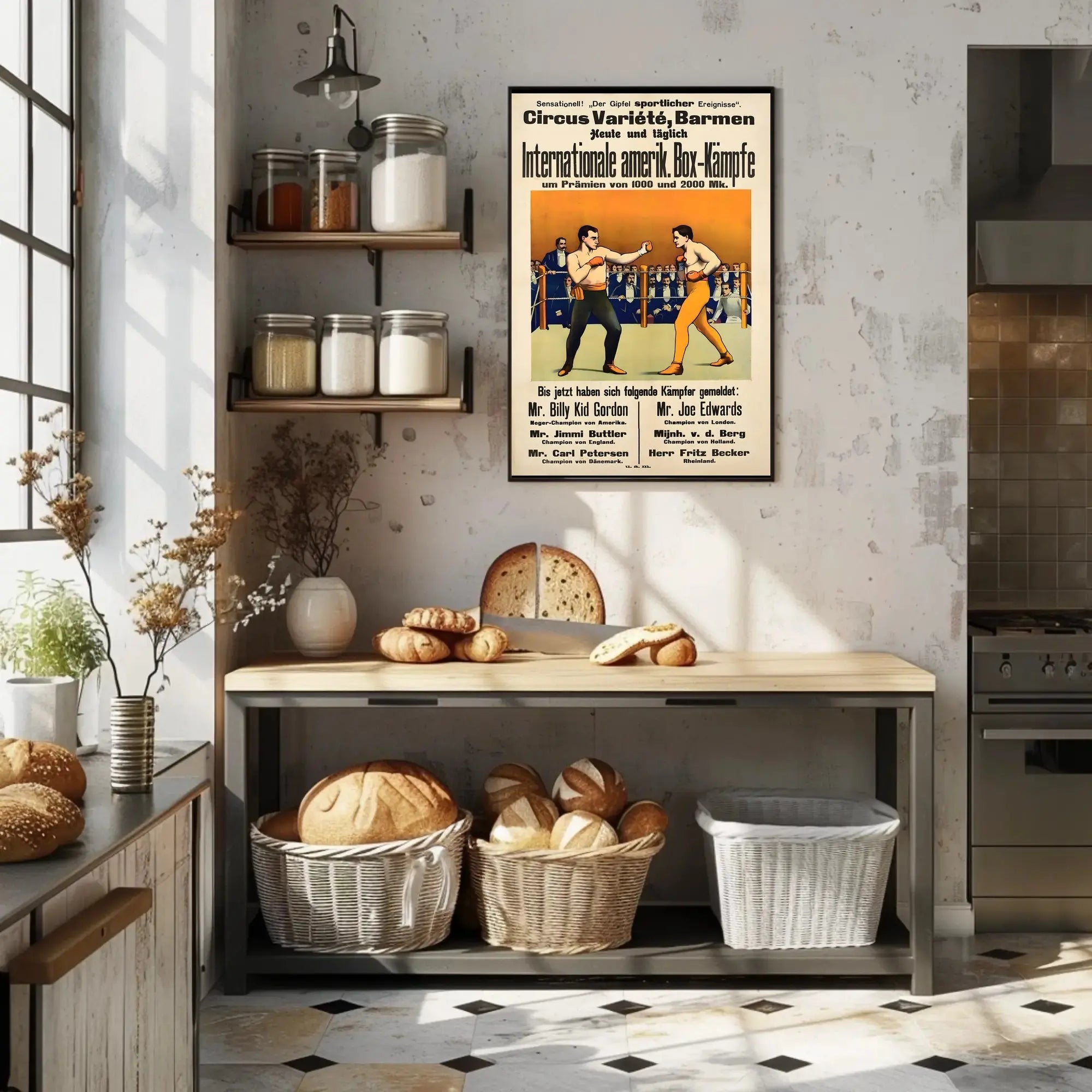 International Boxing Event Poster with Vintage Illustrative Style PosterGoat