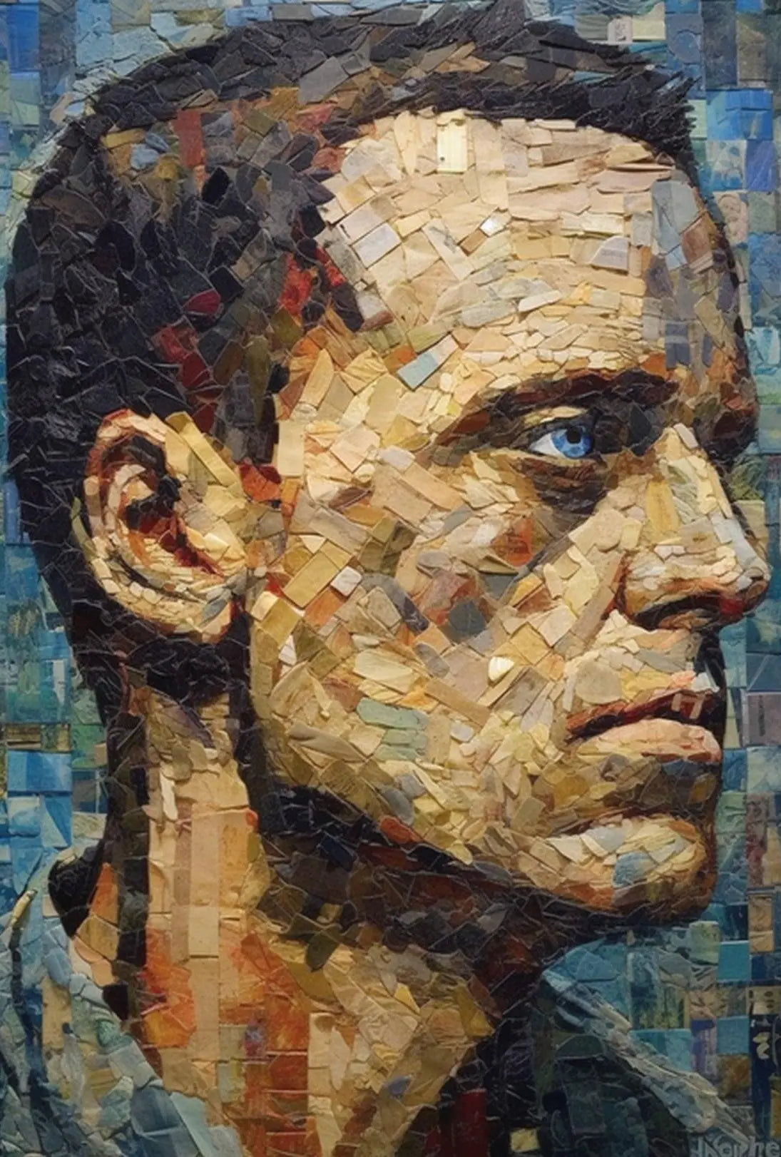 Introspective Male Mosaic Design Art Poster PosterGoat
