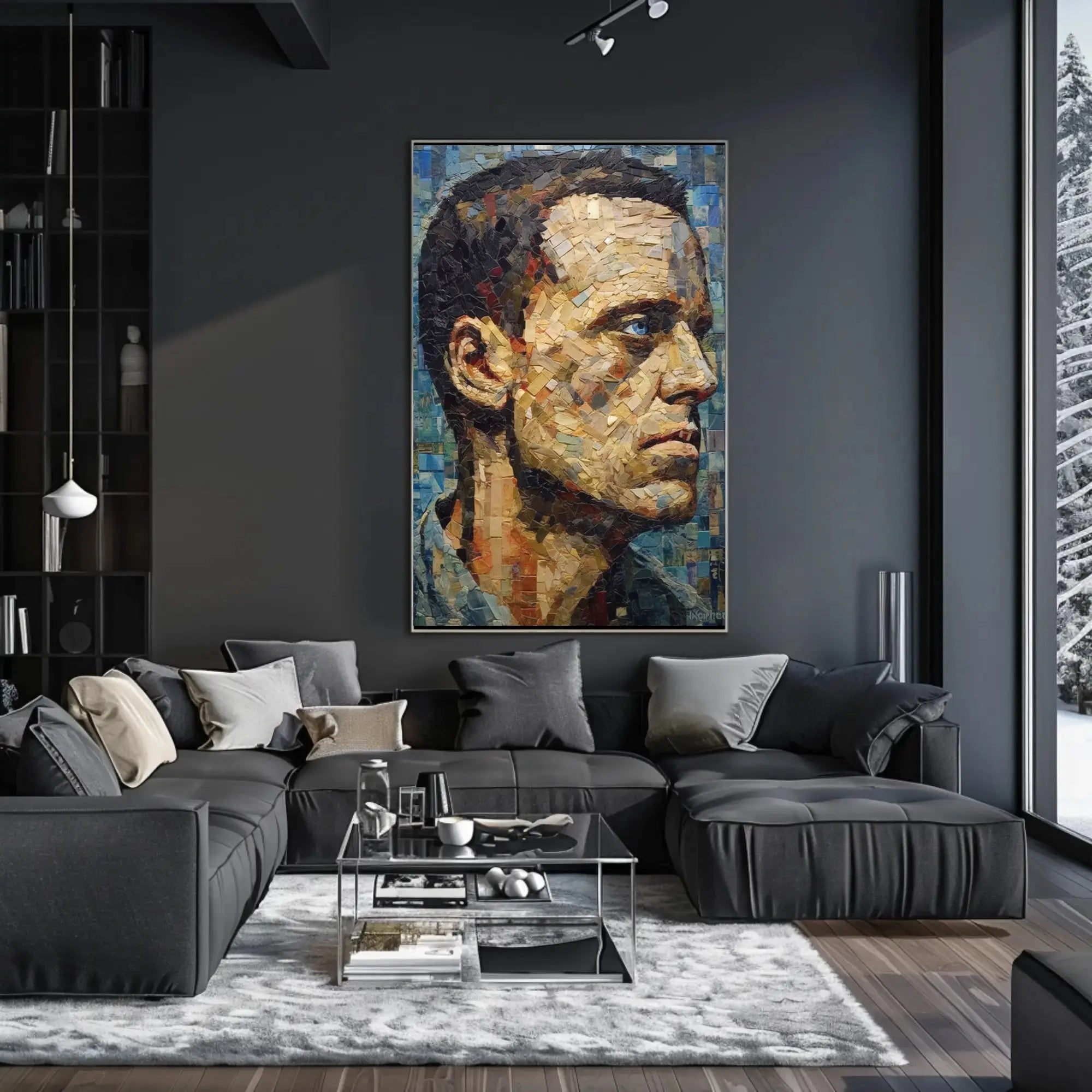Introspective Male Mosaic Design Art Poster PosterGoat